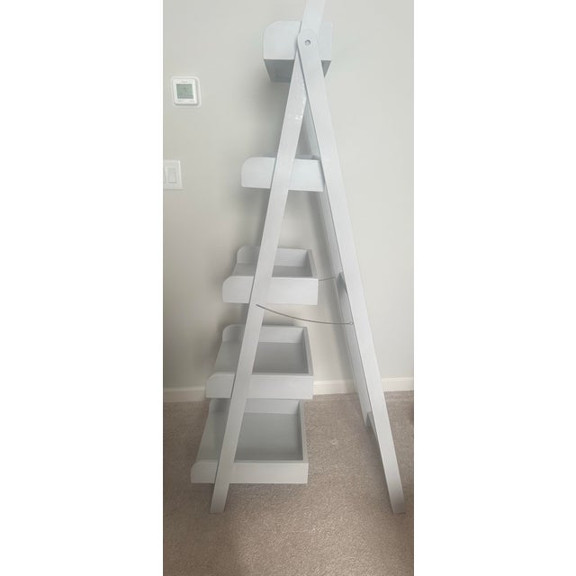 2000 - 2009 Vintage Unique and Functional 5 Shelf Distressed Solid Wood Display Ladder For Sale - Image 5 of 6