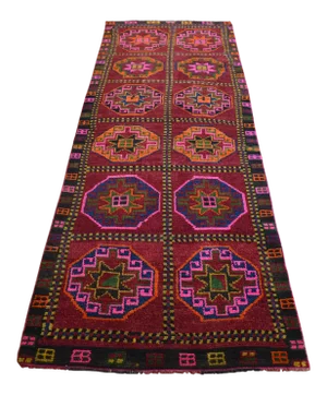 Vintage Hand Knotted Turkish Runner Rug . Design Hallway Decor - 3′11″ X 11′10″