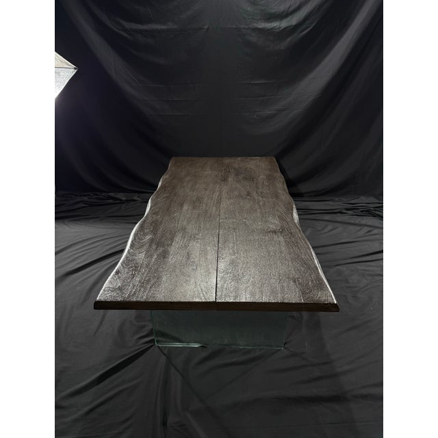 Modern Live Edge-Style Coffee Table With Glass Panel Legs For Sale - Image 9 of 10