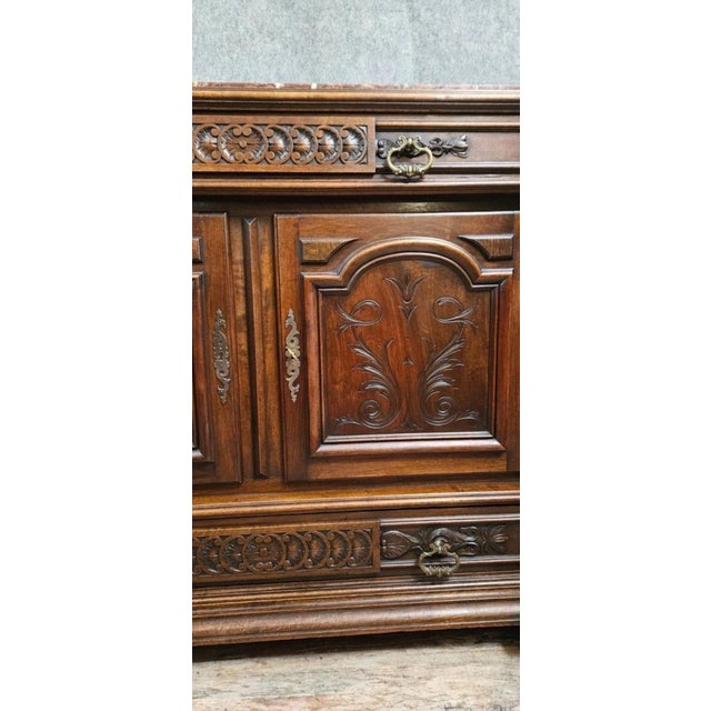 19th Century Renaissance Walnut Chest of Drawers with Doors and Marble Top For Sale - Image 10 of 14