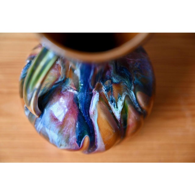Black Vintage Glazed Ceramic Amphora Vase with Iridescent Drips, 1970s For Sale - Image 8 of 10