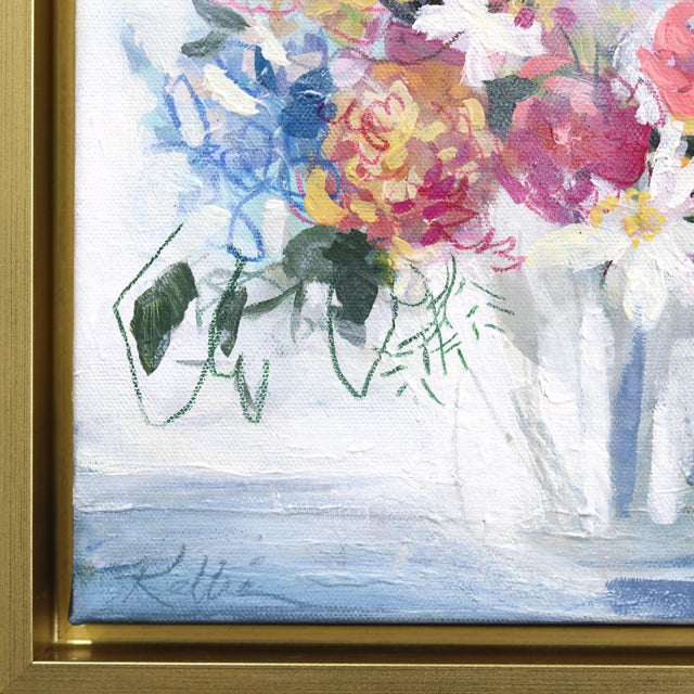 Pink and Blue, His and Hers - Framed Abstract Colorful Floral Still Life Original Artwork by Kellie Newsome For Sale - Image 4 of 9