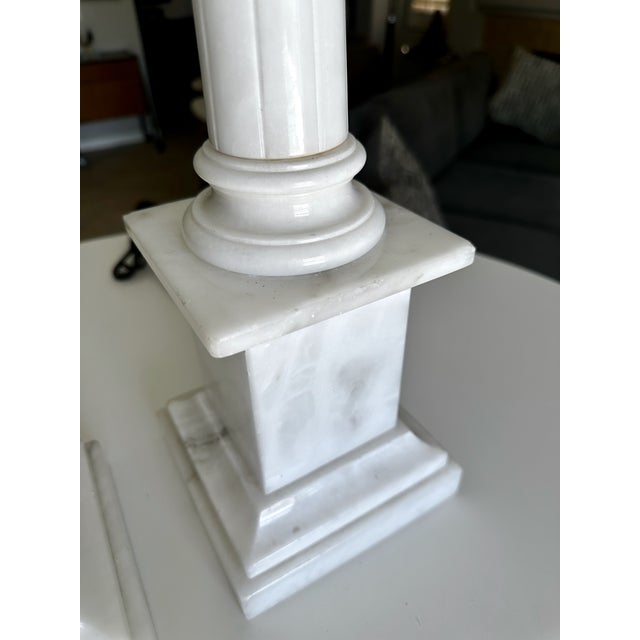 1960s Tall Italian Column Neoclassic Alabaster Table Lamps - a Pair For Sale - Image 14 of 18
