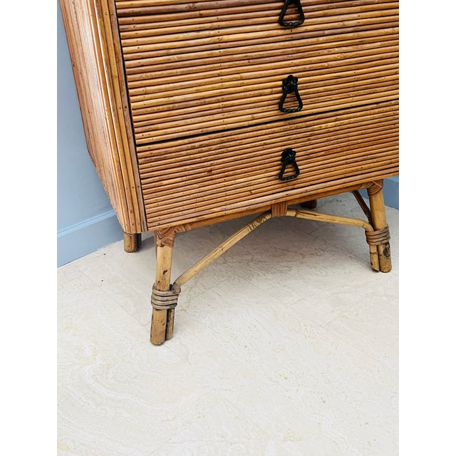 Wood Rattan Chest of Drawers attributed to Adrien Audoux and Frida Minet, 1960s For Sale - Image 7 of 15