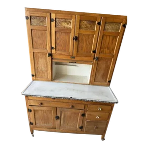 Late 19th Century Sellers Brand Hoosier Cabinet With 4 Glass Inserts