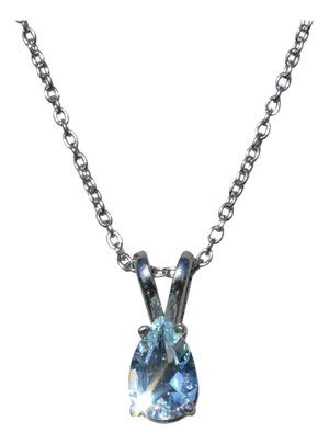 Ladies Simple Teardrop Aquamarine Necklace in 14K White Gold