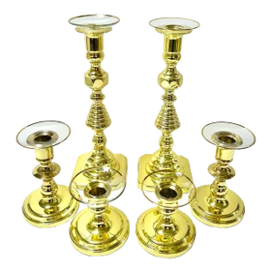 Baldwin Brass Candlesticks With Glass Bobeches – Set of 6 Vintage Brass Candle Holders
