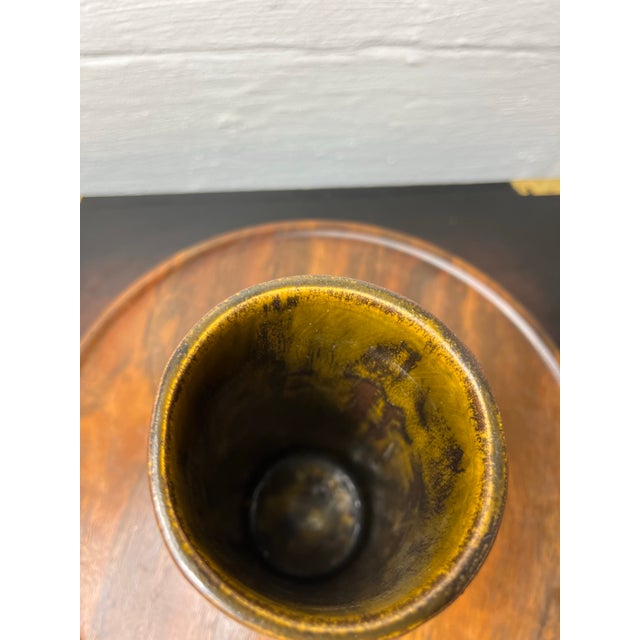 Illustration Laura Zindel Hand Made Stenciled Chickadee Earthenware Vase For Sale - Image 3 of 8