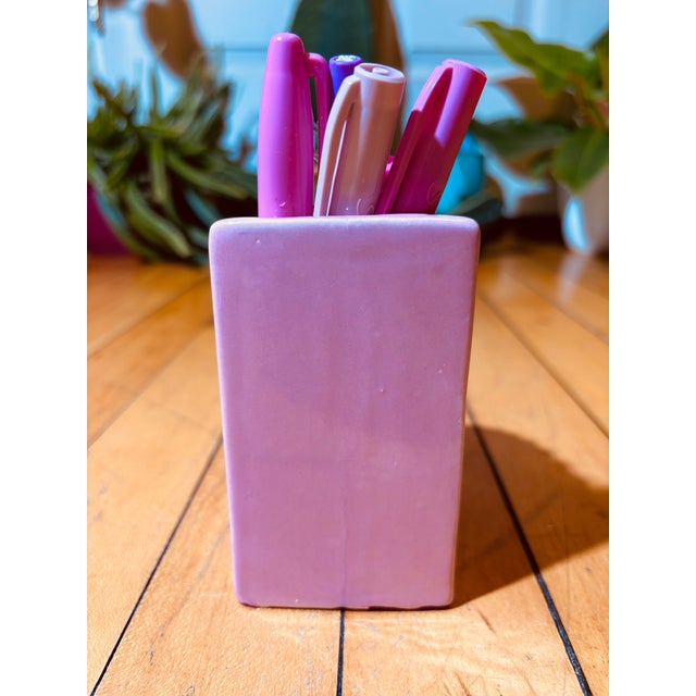 Vintage MCM Pink Ceramic Fan Vase Planter For Sale - Image 10 of 14