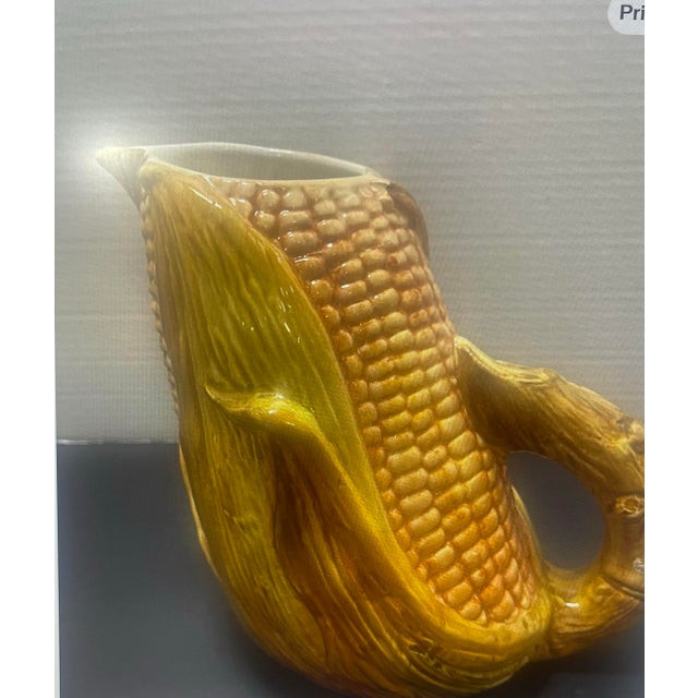 Italian Vintage Italian Majolica Corn Pitcher With Sculptural Husk Handle For Sale - Image 3 of 6