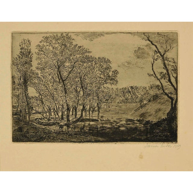 James Ensor - La Mare Aux Poplars - Etching - 1889 For Sale