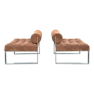 Pair of Harvey Probber Mid-Century Modern Tufted Slipper Lounge Chairs in Paisley Upholstery and Polished Chrome, Circa 1965 For Sale