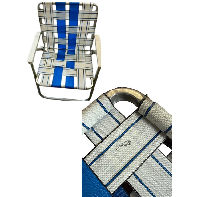 Vintage Aluminum Lawn Chairs Set-Mid Century-Webbed-Folding-Patio Pair-Retro For Sale - Image 11 of 11