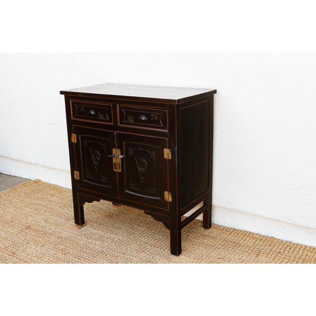 Mid-Century Carved Blossom Black Asian Cabinet For Sale In Los Angeles - Image 6 of 14