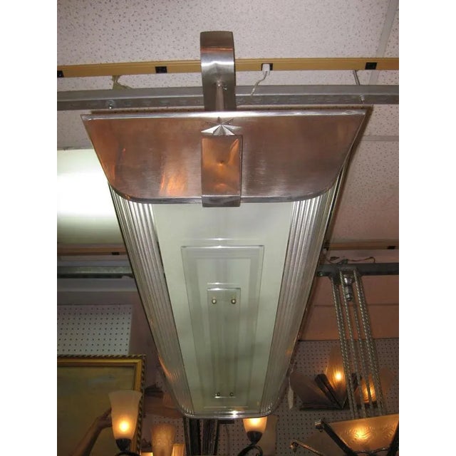 Mid-Century Modern Rectangular Billiard Style Glass Rod and Nickel Chandelier, P. Fargette, 1940 For Sale - Image 3 of 11