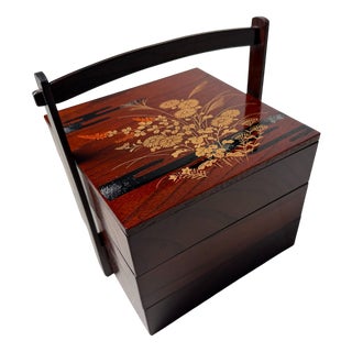 Small Japanese Keyaki Wood with Gold Decoration, 1970s For Sale