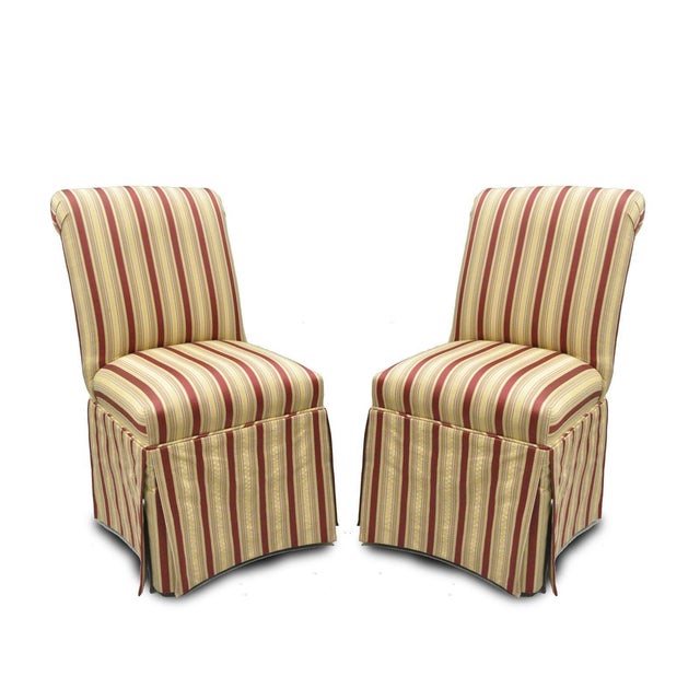 Pair of Red & Gold Upholstered Accent Side Chairs Skirted Parsons Rolled Back Chairish