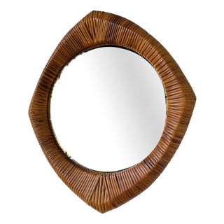 Vintage French Riviera Wicker-Framed Mirror, 1960s For Sale