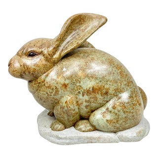 Vintage 1993 Michael Lord Hand Carved Stone Bunny Statue For Sale