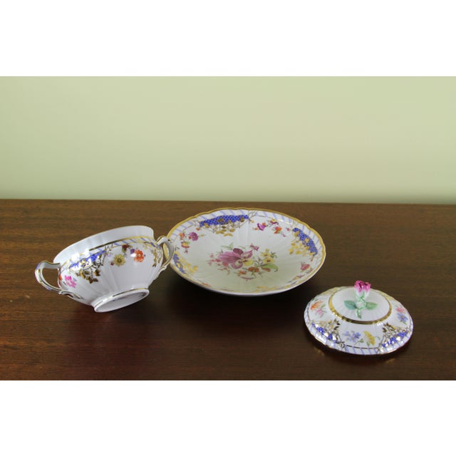 Royal Blue 1980’s Vintage/New KPM Collector's Cream Soup Cup, Lid & Saucer For Sale - Image 8 of 17