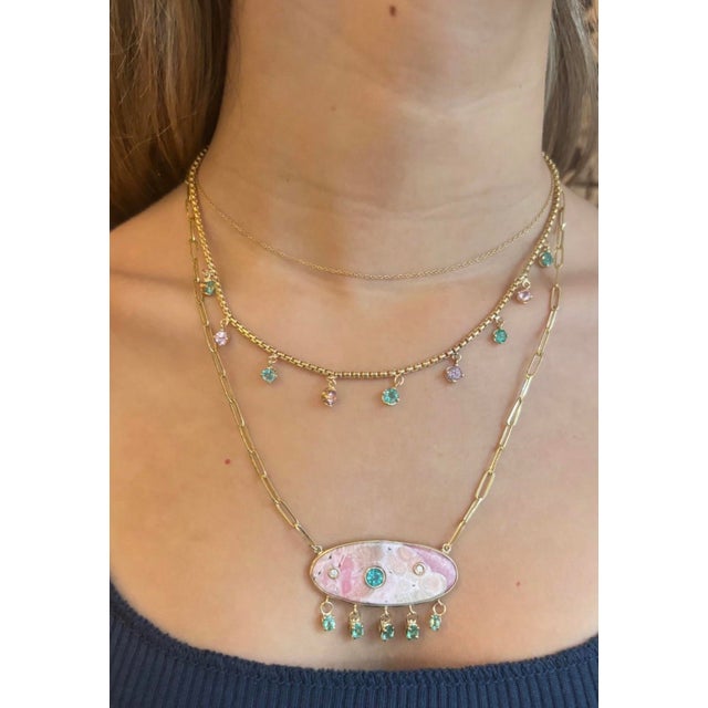 Emerald & Pink Spinel Fringe Necklace, 14k Gold For Sale - Image 9 of 10