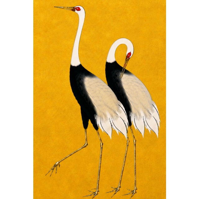 Japanese Japanese Crane Diptych, Oversized Gold Wall Art Collection, 16" X 24" For Sale - Image 3 of 9