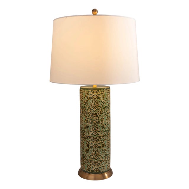 Williamsburg for Port 68 Richmond Damask Green Lamp For Sale