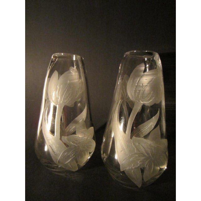 Pair of Early 19th Century Etched Tulips Cameo Glass Vases Signed Legras France For Sale - Image 13 of 17