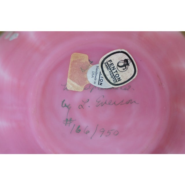 Pink 1992 Fenton Rosalene Pink Twining Floral Satin Glass Melon Vase Urn 7" For Sale - Image 8 of 13