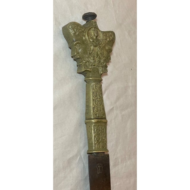 Metal Share Rare Antique 19th Century European Figural Brass Bronze Steel Sword Dagger Blade For Sale - Image 7 of 17