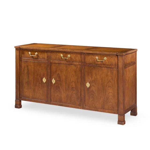 Contemporary Baker Walnut and Brass Buffet Credenza For Sale - Image 3 of 11