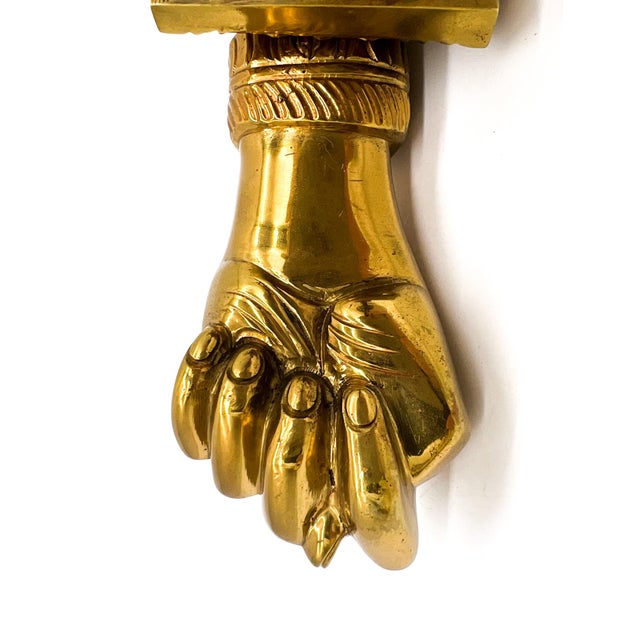 Victorian Vintage Brass Hand Door Knocker – Victorian Style Clenched Hand – Georgian Revival Hardware For Sale - Image 3 of 13