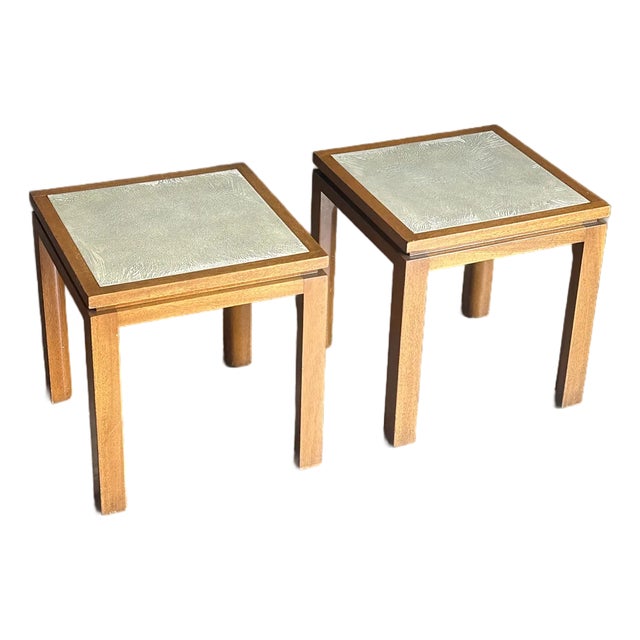 1950s Harvey Probber End Tables in Mahogany and Enamel, Unmarked- A Pair For Sale