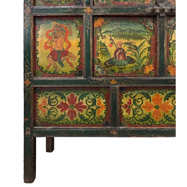 Early 20th Century Antique Tibetan Hand Painted Tall Credenza Storage Cabinet For Sale In Los Angeles - Image 6 of 11