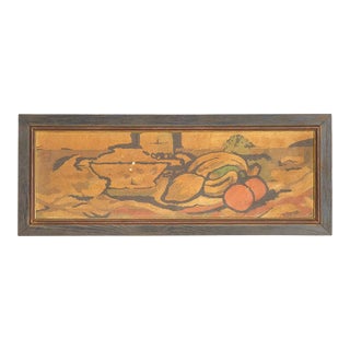 Vintage Still Life Painting - Fruit and Basket Landscape Scene For Sale