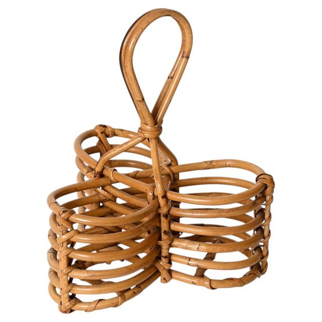 French Riviera Bottle Rack in Curved Bamboo and Wicker, Italy, 1970s For Sale - Image 11 of 11