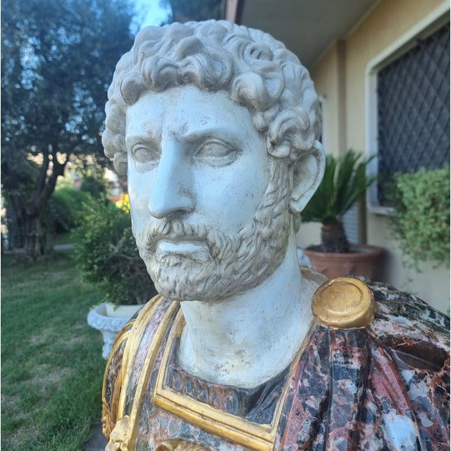 Bust of the Roman Emperor Hadrian from 1950 in Painted and Vitrified Terracotta, 1950, Terracotta For Sale - Image 6 of 12