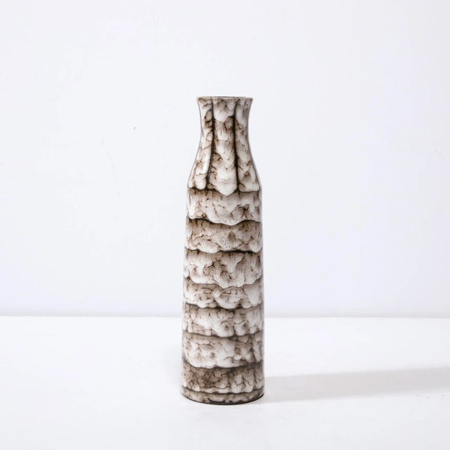 Ceramic Mid-Century Modernist White and Earth Toned Ceramic Vase With Banded Detailing For Sale - Image 7 of 13