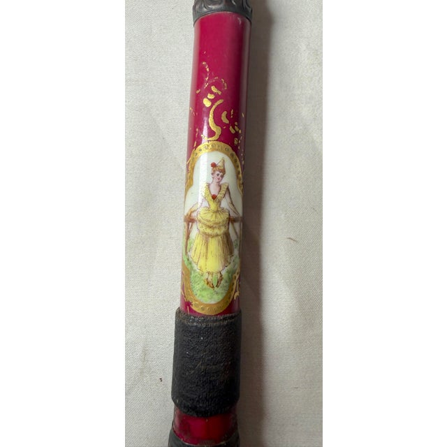 Victorian Antique 1800's Victorian Yellow Gold Filled Wood Porcelain Walking Stick Cane For Sale - Image 3 of 17