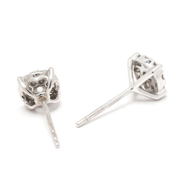 Modern 0.45ctw Diamond Cluster Stud Earrings, 14k White Gold, Width 6.5 Mm For Sale - Image 3 of 4