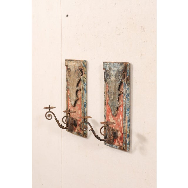 Brown 19th Century Italian Wall Mounted Candle Sconces - A Pair For Sale - Image 8 of 11