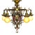 1910s Cast Brass Semi Flush Ceiling Light With Red and Blue Embellishments Circa 1915 For Sale