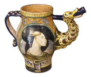 Early 1900s Italian Majolica Orciuolo Apothecary Pitcher