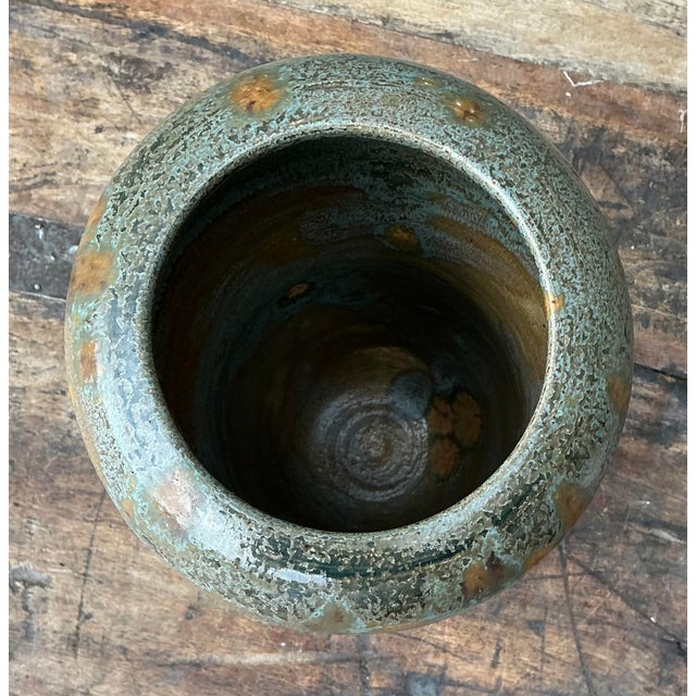 Brown Vintage Original Studio Pottery Ribbed Vase For Sale - Image 8 of 12