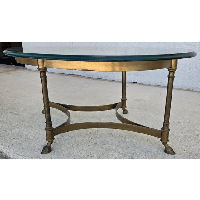 Labarge Vintage LaBarge Oval Brass Hoof Footed Glass Top Coffee Table For Sale - Image 4 of 15