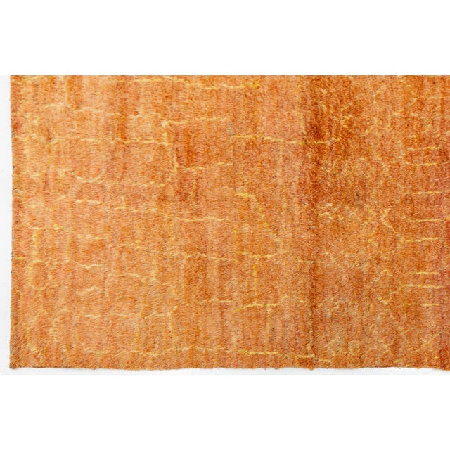 Saffron Modern Moroccan Style Terracotta Wool Rug - Hand- Knotted Minimalist Area Rug For Sale - Image 8 of 12