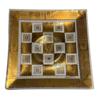 1950 Mid Century Modern Signed Georges Briard "Golden Celeste" Glass Serving Tray For Sale