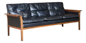Knud Saeter for Vatne Leather and Rosewood Three Seat Sofa