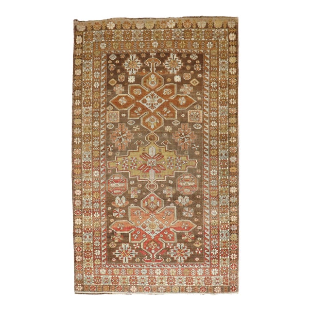Early 20th Century Zabihi Collection Caucasian Brown Decorative Accent Size Rug - 3'11" x 6'1" For Sale