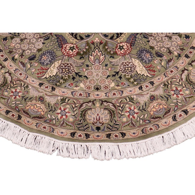 Shabby Chic 1990's Pak-Persian Green/Gray Wool Round Rug - 6'2'' X 6'3'' For Sale - Image 4 of 9